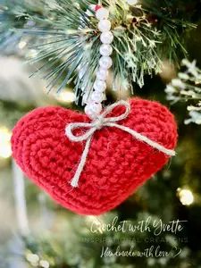 Handmade Crochet Heart Plush Ornaments — Red & White, Decorative Décor