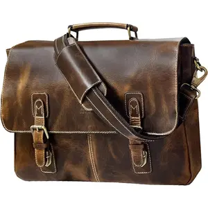 Leather Laptop Messenger Bag for Men - Full Grain Leather Briefcase Computer Satchel Office Crossbody Bag