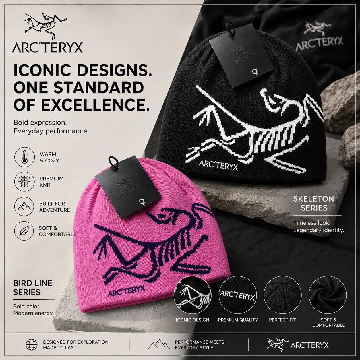 Arc'teryx Beanie Winter Knit Hat for Men Women, Warm Lightweight Skull Cap with Signature Graphic, Soft Stretch Cold Weather Hat for Skiing, Hiking, Camping, Snowboarding, Outdoor Adventure, Casual Streetwear & Daily Wear