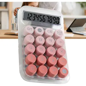 Cute Calculator, Mechanical Switch Calculator, Calculators Desktop 10 Digits, Desk Calculators with Big Buttons and LCD Display, Battery Power,Ideal for School Home Office Basic(Pink)