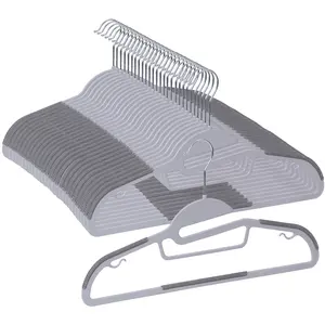 ZENY 50 Pack Plastic Hangers Non-Slip Adult Clothes Hanger S-Shaped 360° Swivel Hook Gray
