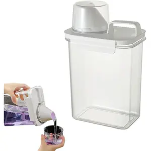 PrimPick Clear Laundry Detergent Jar Dispenser, 60.8oz/77.78oz Double Sealed Storage Container with Wide Mouth & Funnel Design, Transparent Leak-proof Organizer for Laundry Room, Fabric Softener, Bleach