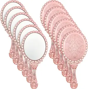 12Pcs Vintage Handheld Mirror Embossed Portable Hand Mirror with Handle for Small Compact Travel Makeup(Pink) - Home Improvement.