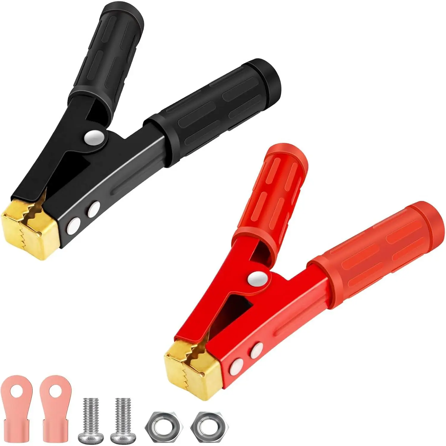 Battery Charger Clamps 1000A 1 Pair, Jumper Cable Clamps Pure Copper, Jumper Cable Ends 6 Inch, Battery Clamps Heavy Duty with Insulating Sheath for Under 2AWG Battery Cables (12V/24V/36V)
