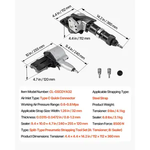 VEVOR Pneumatic Steel Strapping Machine, 8500 N Tension Force, Metal Strapping Tool Tensioner and Cutter Sealer for 1.26 in Width Metal Belt, Heavy Duty Split Type Baler for High Tensile Packaging