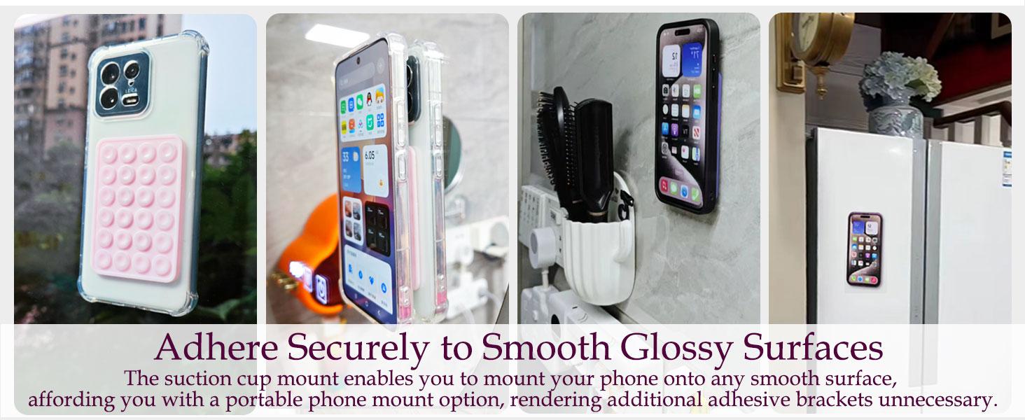 2 Pack Silicone Suction Smartphones Case Mount with Strong Non Slip Sticky Grip Holder for Selfies Videos Light Pink and Translucent