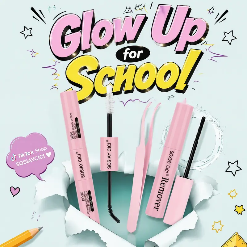 SOSIAY CICI 4-in-1 Lash Cluster Tools Kit - Beginner-Friendly Home Use Lash Glue Bond and Seal Kit with Long Lasting Gel, Remover, Tweezers, Brush, Easy Clean-Up for Back to School Fall Stock Up Sale
