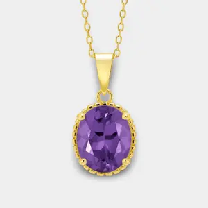 Lina Amethyst Oval Pendant Necklace - Sterling Silver Birthstone Necklace Gift