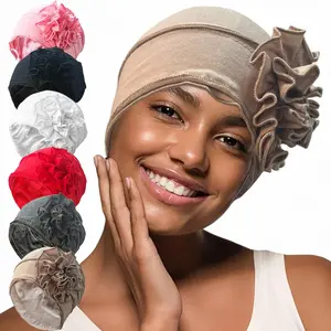 Women Turban Flower Caps Elastic Beanie Headscarf Vintage Headwrap Hats