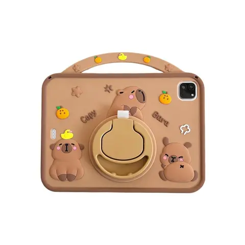 Cute Cartoon Capybara Pattern Tablet Case, 360 Degree Rotatable Stand Soft Silicone Tablet Protective Cover Protector, Tablet Accessories Compatible with iPad, Tablet Casing, Tablet Covers (Case Only)