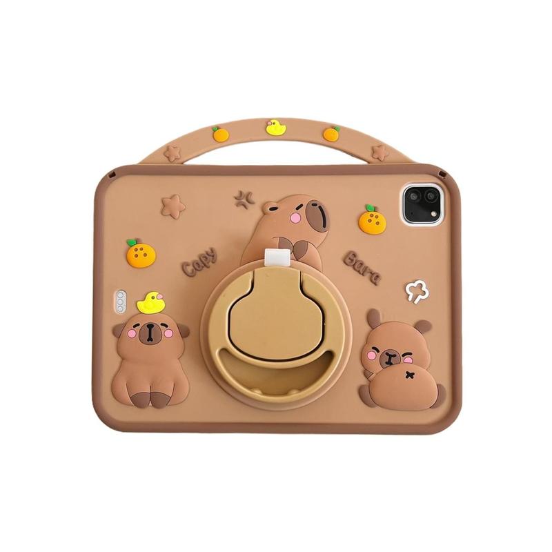 Cute Cartoon Capybara Pattern Tablet Case, 360 Degree Rotatable Stand Soft Silicone Tablet Protective Cover, Tablet Accessories Compatible with iPad, Tablet Casing