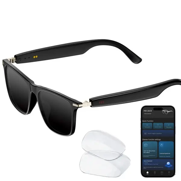 Aovemt AI Smart Glasses with 25 Languages Translation, Bluetooth 5.4 Eyewear, 6H Playback, Hands-Free Calls, UV Protection, Lightweight TR90 Frame
