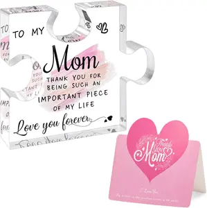 Gifts for Mom, Acrylic Puzzle Plaque Acrylic Block Puzzle Piece Mother's Day Birthday Love Mom Gift from Daughter Son - Engraved Home Desk Decor Unique Mom Keepsake