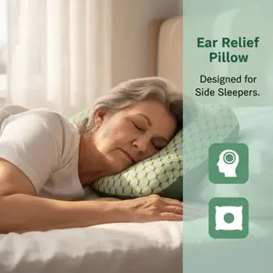 Travel-Friendly Side Sleeping Ear Pillow - Ear Hole Design, 100% Polyester Portable Comfort for Hotel/Airplane/green
