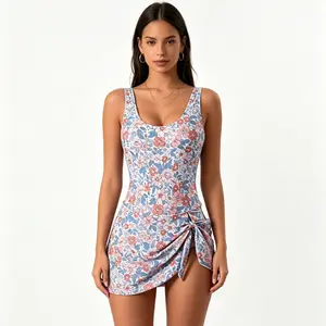 Women's Floral Print Swim Dress – Skirted One-Piece Bathing Suit with Tummy Control, Comfortable & Slimming Swimsuit for Summer
