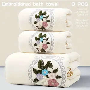 3PCS + Microfiber + Embroidery + Four Seasons + Bathroom Towel + Bath Wrap + Absorbent Quick-Dry + Soft and Durable + Suitable for Bathroom, Home, Travel, Swimming Fitness, Beach, Yoga, Bathroom Supplies