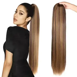 Wholesale 2025 Arrived 16-28 Inch Brazilian Straight Hair Extensions for Women - 4/27 Color, Long Drawstring Ponytail Human Hair Extensions, Elegant Style, Suitfor All Light Beige Tones, Adds Volume & Length