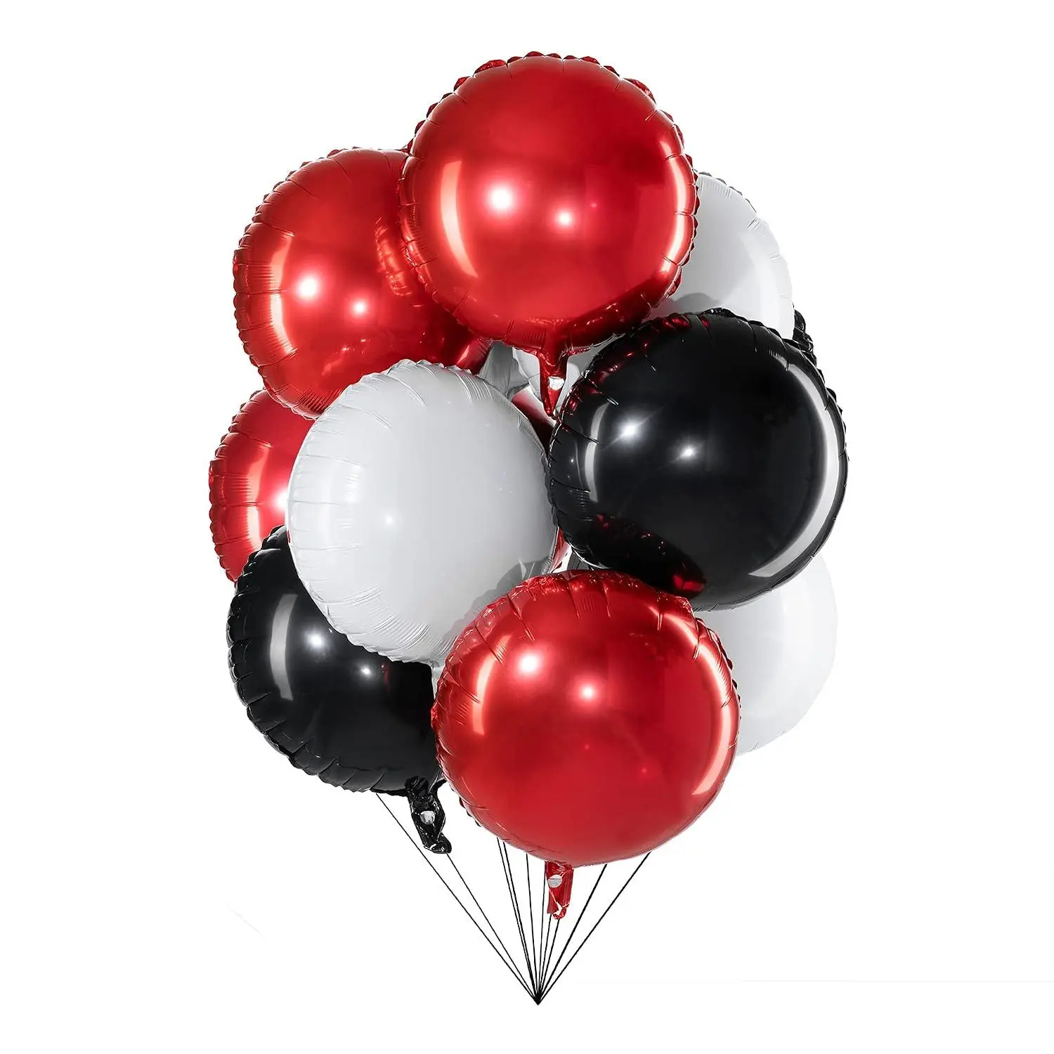 18" Red Black White Balloons Round Foil Mylar Helium Balloons For Party Decorations, Pack Of 30