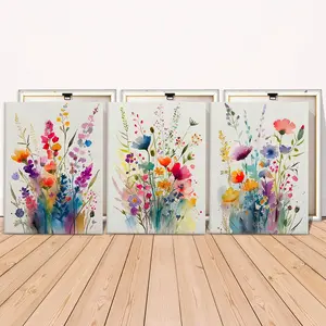 Floral Pattern Canvas Painting with Wooden Frame, Floral Abstract Design, 3 Counts Modern Wall Art Painting, Wall Decor for Home Living Room Bedroom Office
