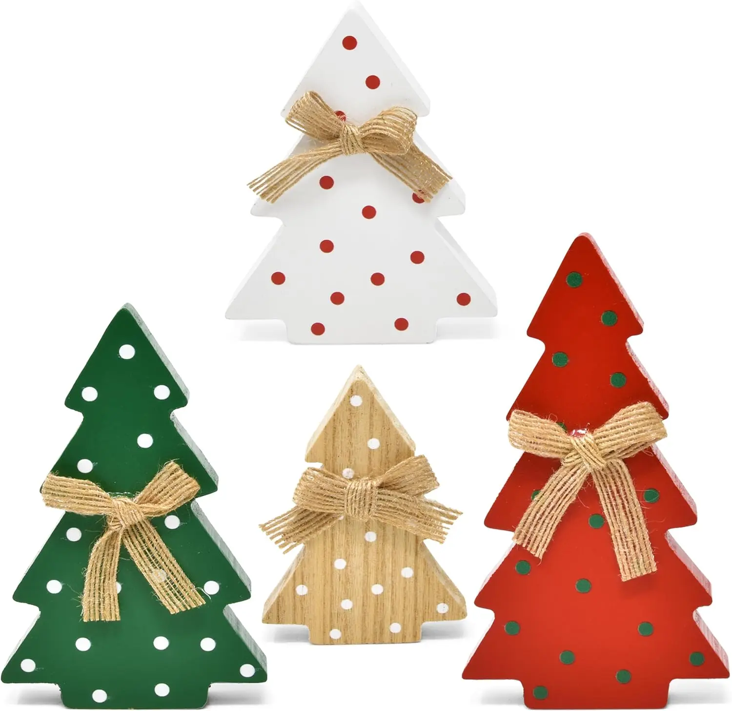 4 Christmas Trees Wooden Table Decorations Centerpiece Block Holiday Tree Red Green White Wood Color Tiered Tray Tabletop Sign Decor 4 Sizes for Home Xmas Wood Party Supplies