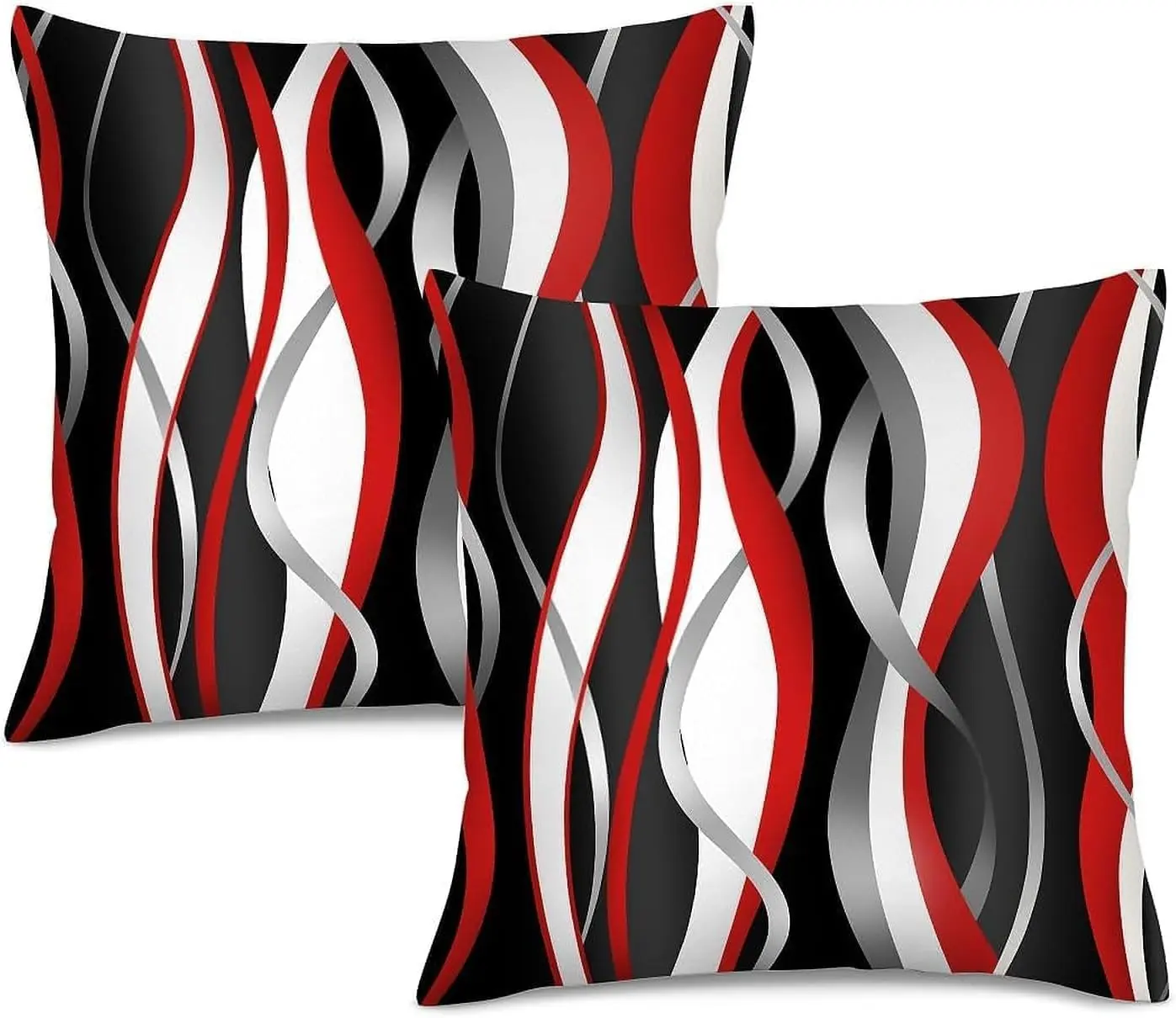 Abstract Red and Black White Throw Pillow Covers 18x18 Inch Set of 2, Black White Modern Geometric Art Pillowcases, Decorative Red Striped Pillows for Couch Sofa Bedroom Living Room  Decor