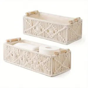 Handmade Boho Bohemian Storage Basket, Wooden Cargo Organizer for Bathroom & Kitchen, Decorative Box Ideal for Home Office Organization