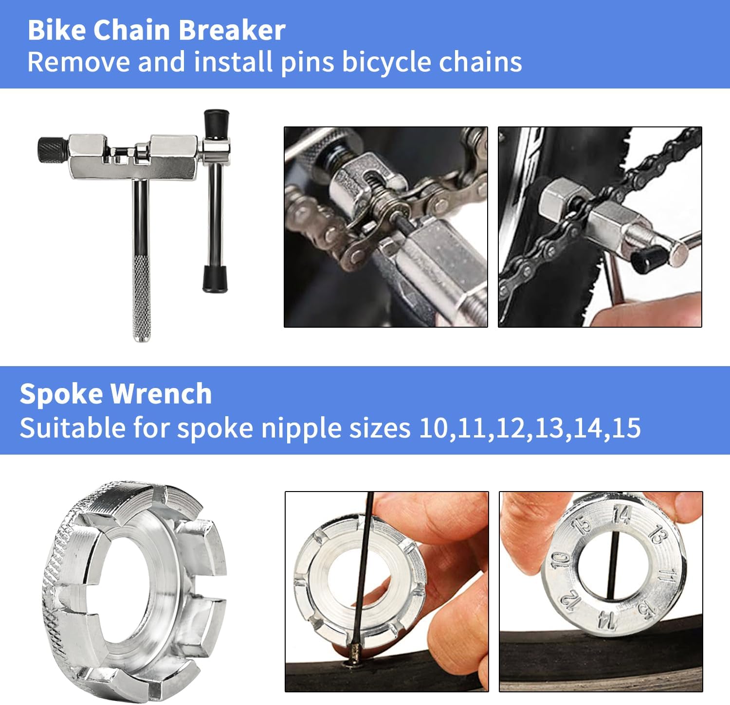 9Pcs Bicycle Repair Tool Kit Professional Bike Repair Tools Set  for Mountain Bike with 3-in-1 Cassette Remover Wrench Crank Puller Extractor Bottom Bracket Freewheel Remover Link Pliers Chain Breaker