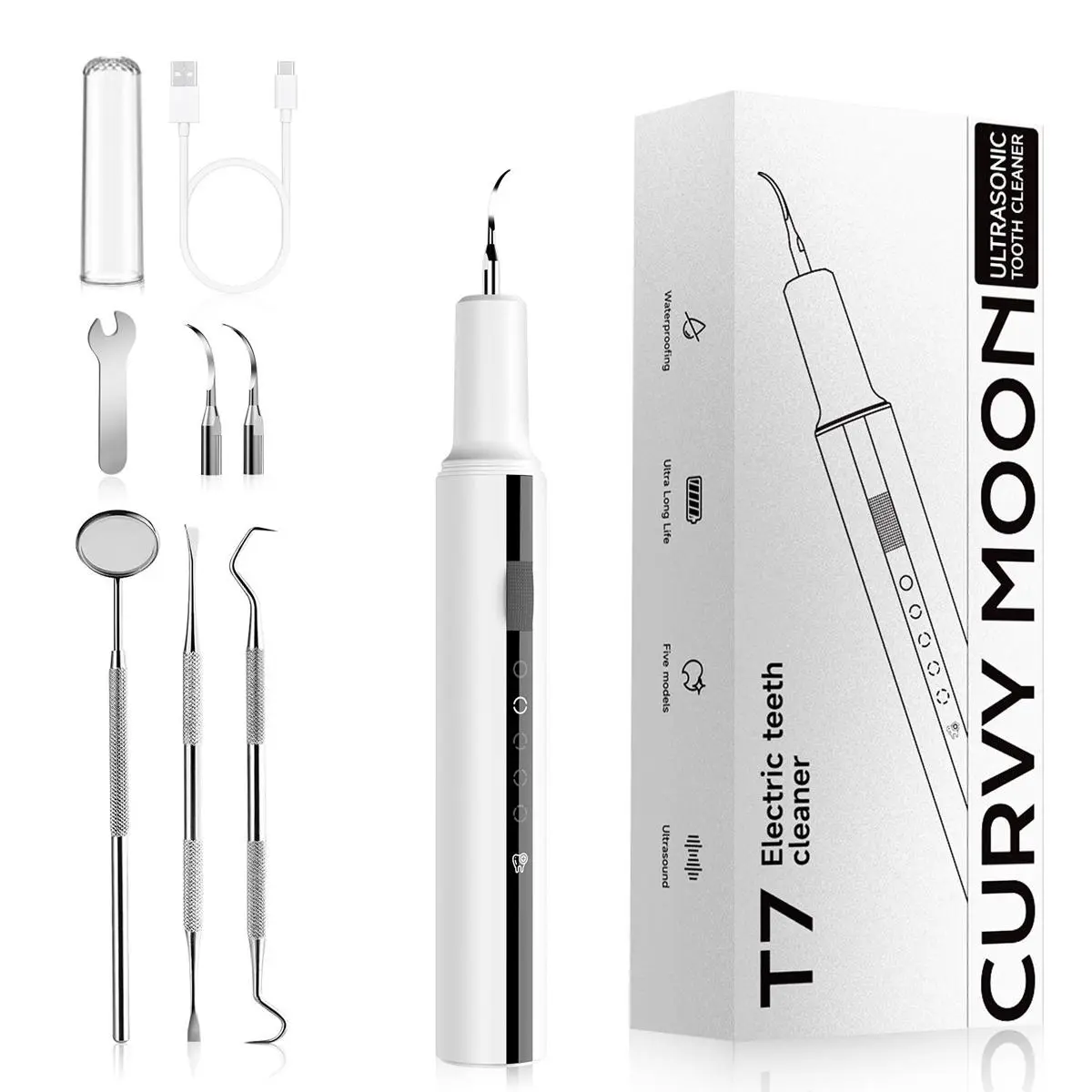 Oral Plaque/Tartar Remover for Teeth, Dental Calculus Remover Teeth Cleaning Kit with LED Light & 5 Adjustable Modes Rechargeable Cleansing