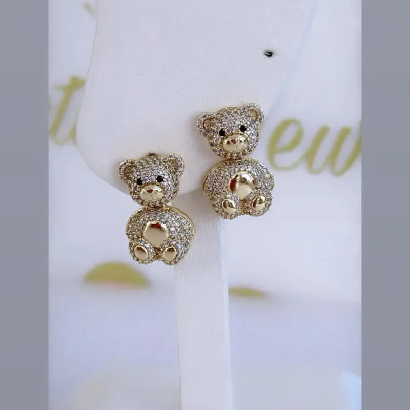 Bear Design Stud Earrings #0965 14k Laminated Gold Hypoallergenic 3 Layers Protection Cute Daily Use Jewelry