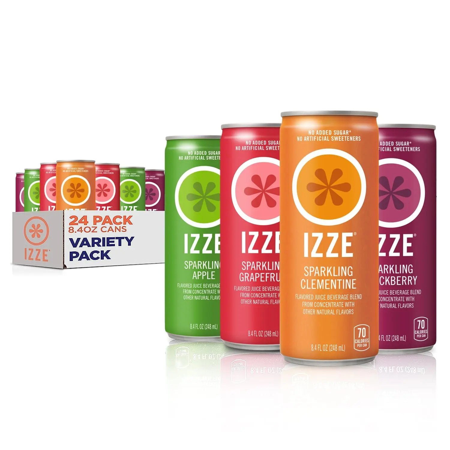 Sparkling Juice Beverage Blend, Variety Pack, Blackberry, Clementine, Apple, Grapefruit, No Sugar Added, 8.4 FL OZ, 24 Cans