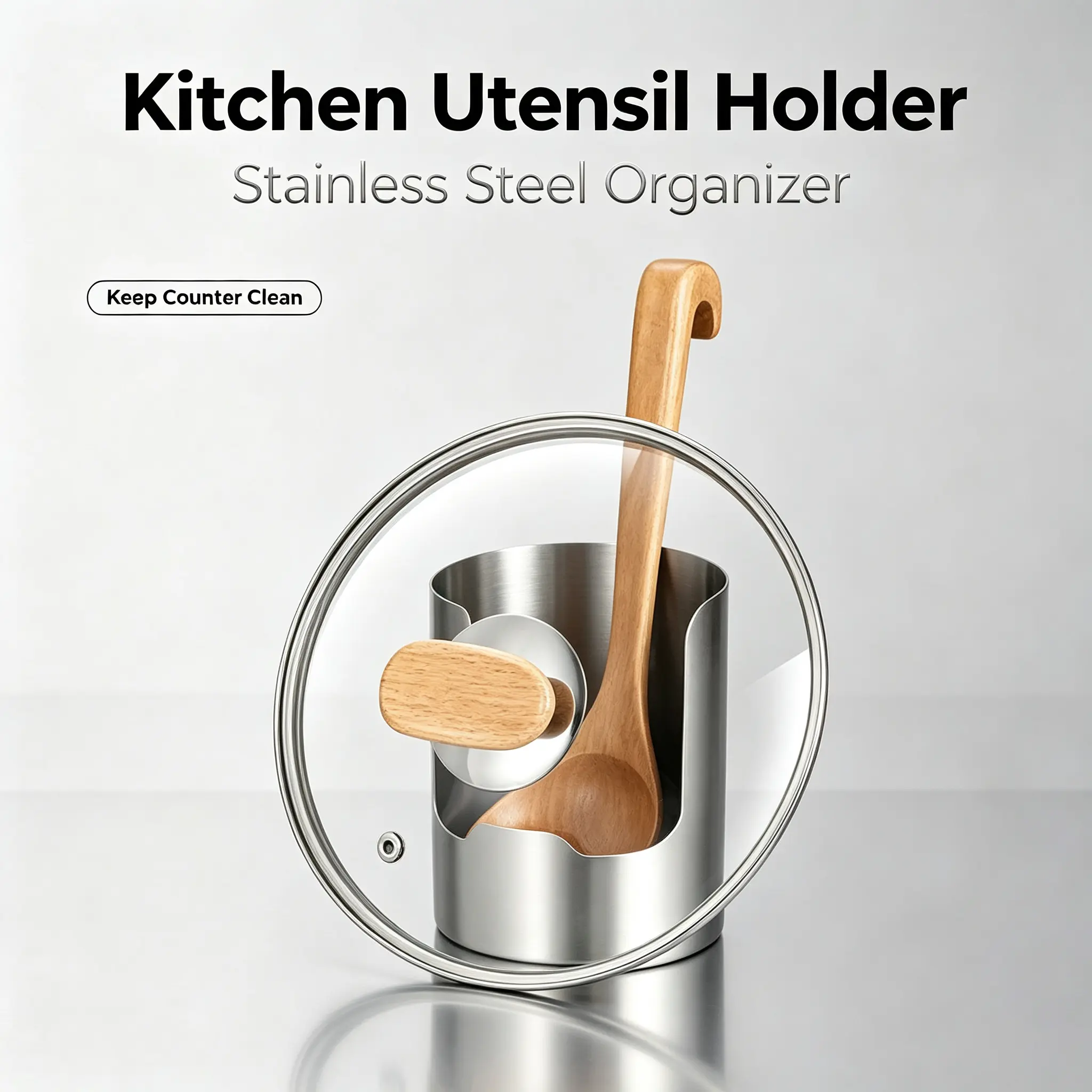 Multifunctional Kitchen Utensil Holder – Rotating Cooking Tool Organizer with Large Capacity Storage, Spoon & Spatula Holder with Drip Tray, Space-Saving Countertop Kitchen Organizer for Spoons, Forks, Knives & Cooking Accessories