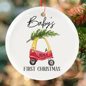 Baby's First Christmas Ornament, Cozy Coupe Ornament, Red Car Ornament, New Baby Gift, Christmas Family Ornaments 2024, New Born Gift, Baby Ceramic Keepsake, 1st Christmas, Baby Ornaments