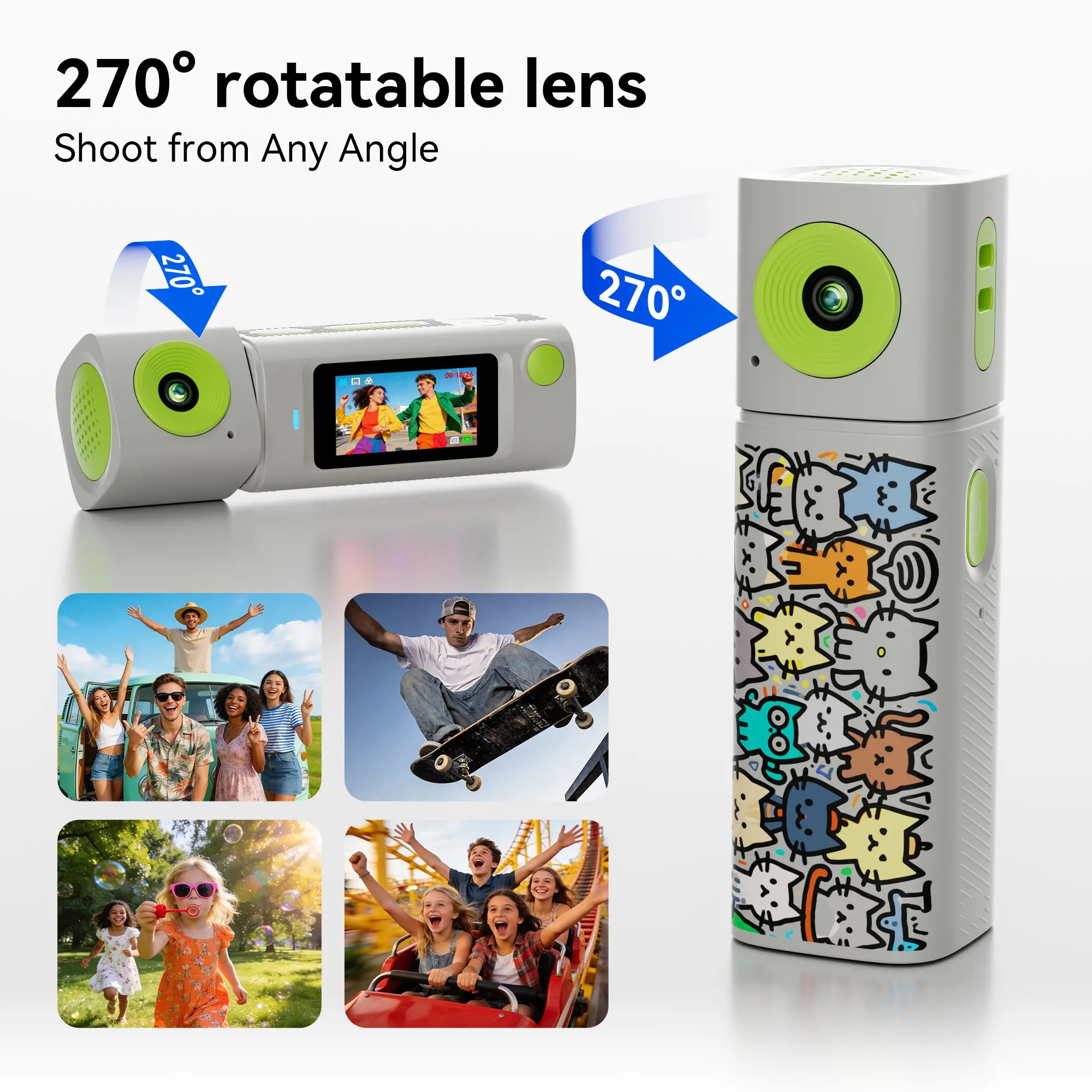 【16GB SD Card Gift】Mini HD Digital Keychain Camera – Compact Vlogging Camera & Camcorder, 270° Rotating Lens, 21 Color Filters, Lipstick-Sized, Retro Y2K Style for Travel & Daily Use vlog