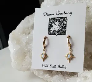 Opal Huggie Hoop Earrings, 14K Goldfill Hoops, Opal Drops, Gift for Mom, birthday gift