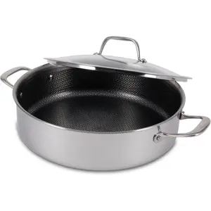T-Fal HybridMesh Tri-Ply Stainless Steel 6 Quart Shallow Pan With Lid, Induction Oven Safe 500F, Metal Utensil Safe, Ideal For Searing, Cookware, Dishwasher Safe, Needs Pre-Heating, Silver/Black
