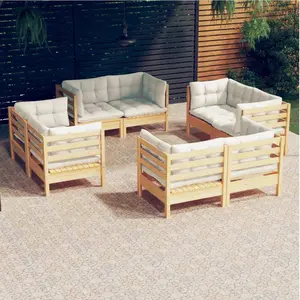 8 Piece Patio Lounge Set with Cream Cushions Pinewood