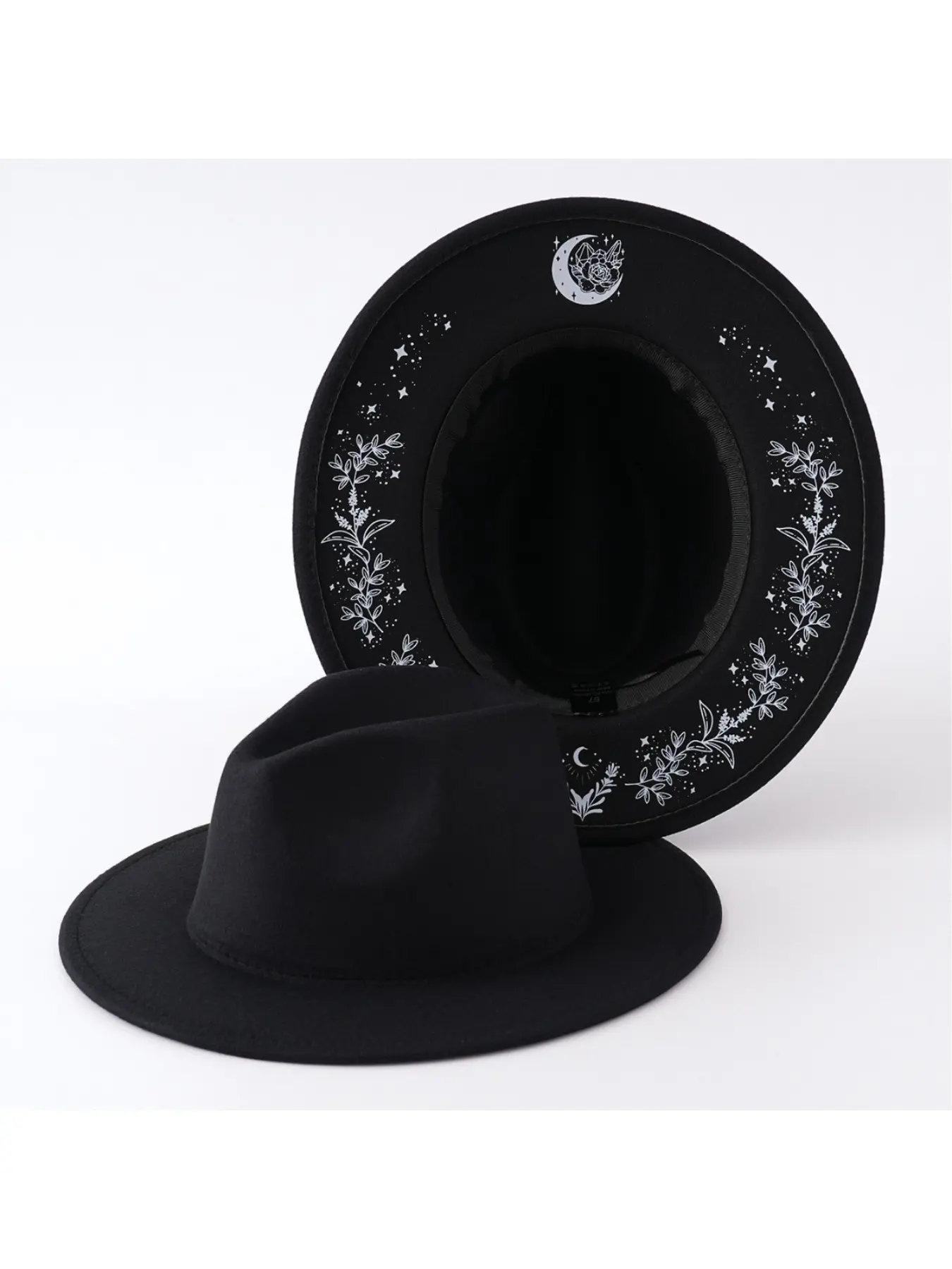 Cross-border gothic elements hand-painted moon rose decoration niche medieval mystery woolen top hat cowboy hat felt hat Casual Hat