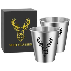 2pcs/set Deer Head Pattern Stainless Steel Shot Glasses, 70ml/2.39oz Capacity Liquor Glasses for Kitchen Club Party, Perfect Gift for Christmas & Halloween