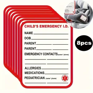 Emergency Contact Car Seat Safety Warning Stickers Pack, Remarkable Ice Emergency Situations Vehicle Safety Info Labels, Universal Car Sticker