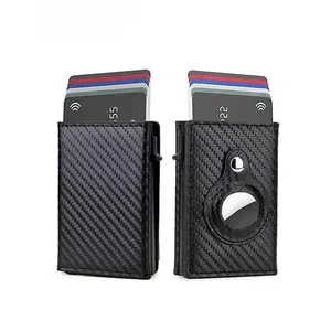 Men's  Blocking Minimalist Wallet, Aluminum Automatic Pop-up Trifold Card Holder, Carbon Fiber Anti-theft Coin Pocket with Id Window, Birthday Gift, Ideal Gift for Men