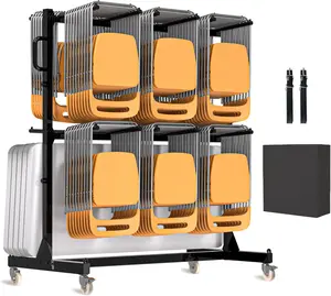 Spurgehom Folding Chair Rack for 84 Chairs or 12 Tables, Heavy-Duty Chair Cart with 1000 LBS Capacity, Dual-Layer Chair Racks with Wheels and Holders, Weatherproof Cover and Elastic Cords Included