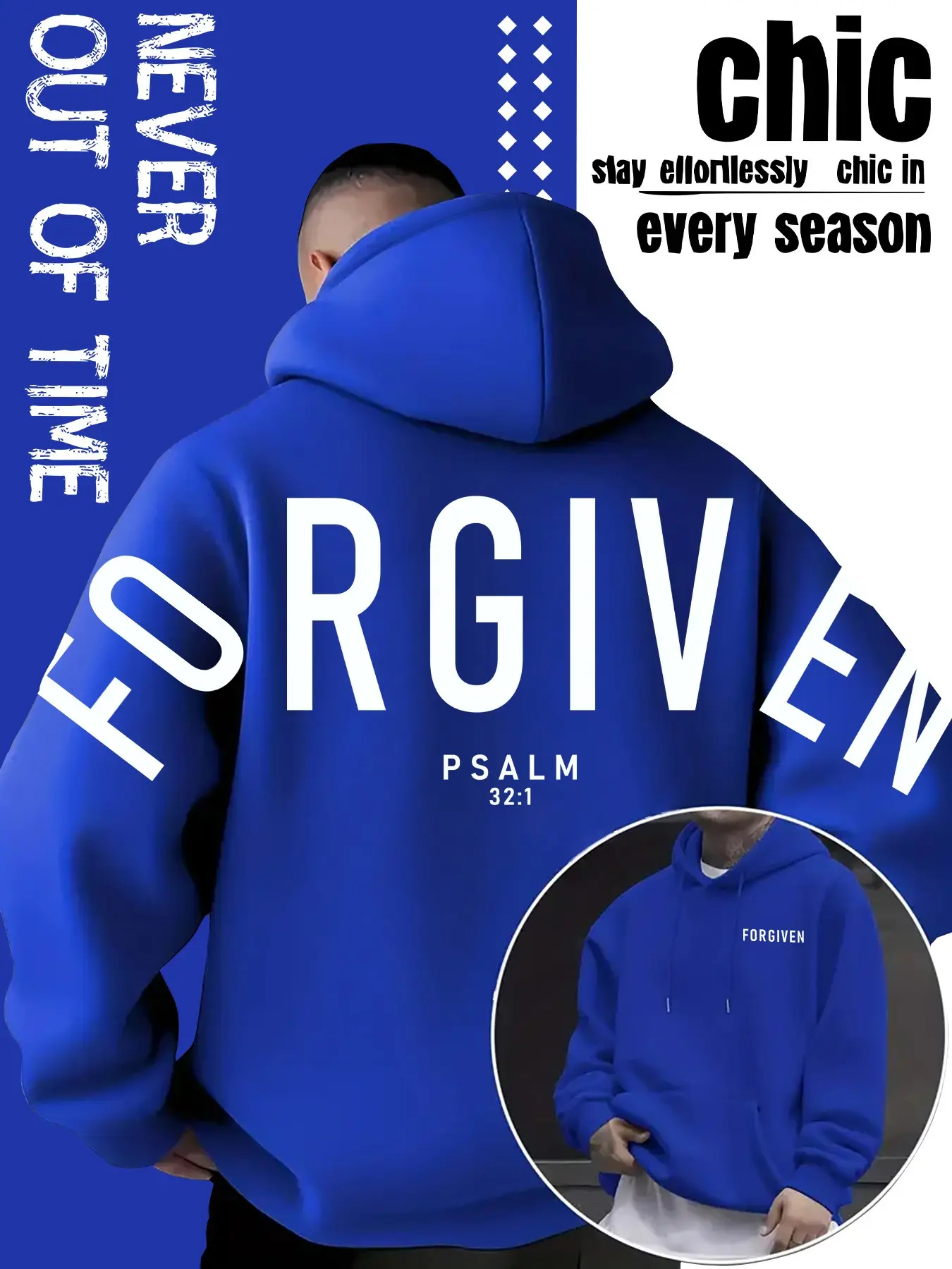 Men's Forgiven Pattern Print Hoodie with Drawstring and Kangaroo Pocket, Comfortable Casual Fashion Pullover, Fall & Winter Style, Casual Drawstring Hooded, Graphic Print Hoodie, Fashion Hoodies