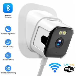 Smart Indoor/Outdoor Security Camera, 2K HD Color Night Vision, 3M Adhesive Easy Installation, Motion Detection, Wi-Fi/Bluetooth, Two-Way Audio, 16G TF, Smartphone Control Lens