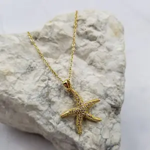 Sparkly Starfish Gold Plated Stainless Steel Necklace