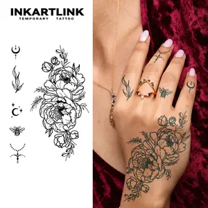 INKARTLINK Tattoo Tech, 2 Sheets Semi-Permanent Temporary Tattoos,Fingers and Flowers Design, Adult Art Design,Lasts 1-2 Weeks, Waterproof, Realistic Look, No Adhesive, No Reflection,For Man And Woman,Ideal for Swimming, Party