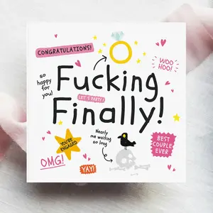 Funny Engagement Card - Fucking Finally - Congrats CardGreeting Card,Funny Engagement,Engaged,Funny,Happy Couple,Congratulations Card,Married Couple,Well Done,Congratulations,Engagement,Friends,Youre Engaged,Engagement Congrats