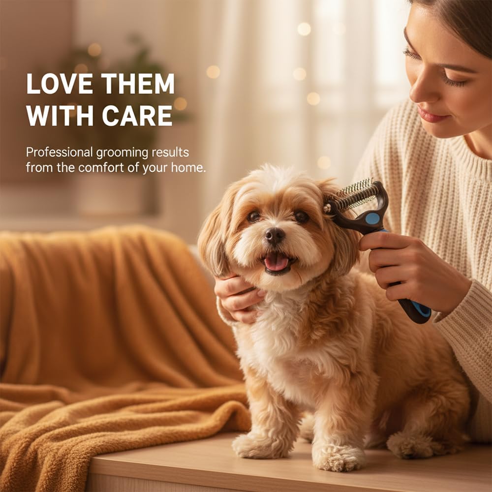 Pet Grooming Brush-Double Sided Hurtless Shedding and Dematting Undercoat Rake Comb for Dogs and Cats, No More Nasty Shedding or Flying Hair