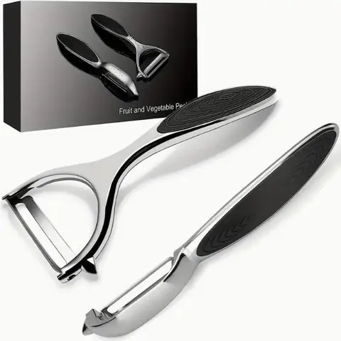 Household Peeler 2-Piece Stainless Steel Set, Kitchen Accessories for Meal Prep, Straight Blade, Anti-Slip Grip, Compact Lightweight, Dishwasher Safe, Durable Steel Built for Repeat Use, Easy to Clean