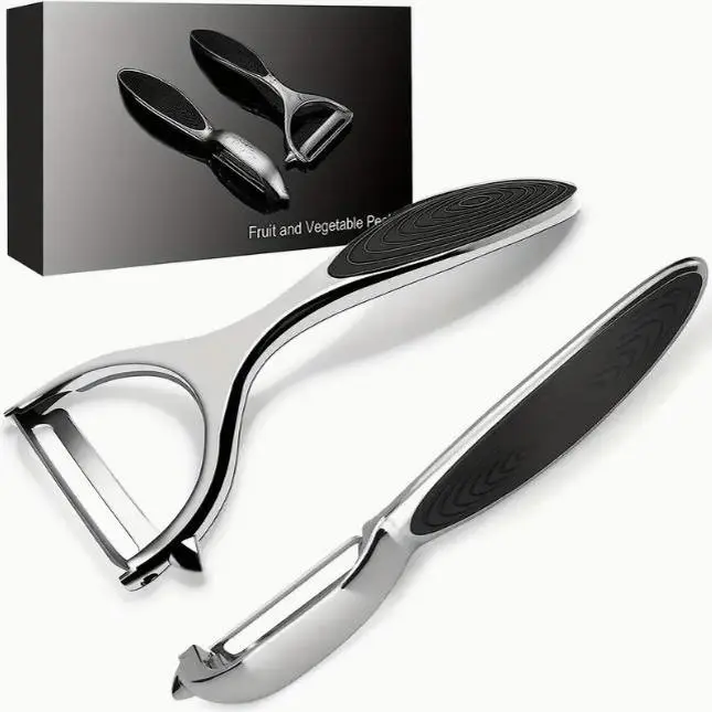 1-Set Kitchen Vegetable & Fruit Peeler Kit - Lightweight Stainless Steel Straight Blade Potato Peeler with Durable Non-Slip Handle for Meal Prep, Kitchen Supplies for Peeling Potatoes, Carrots