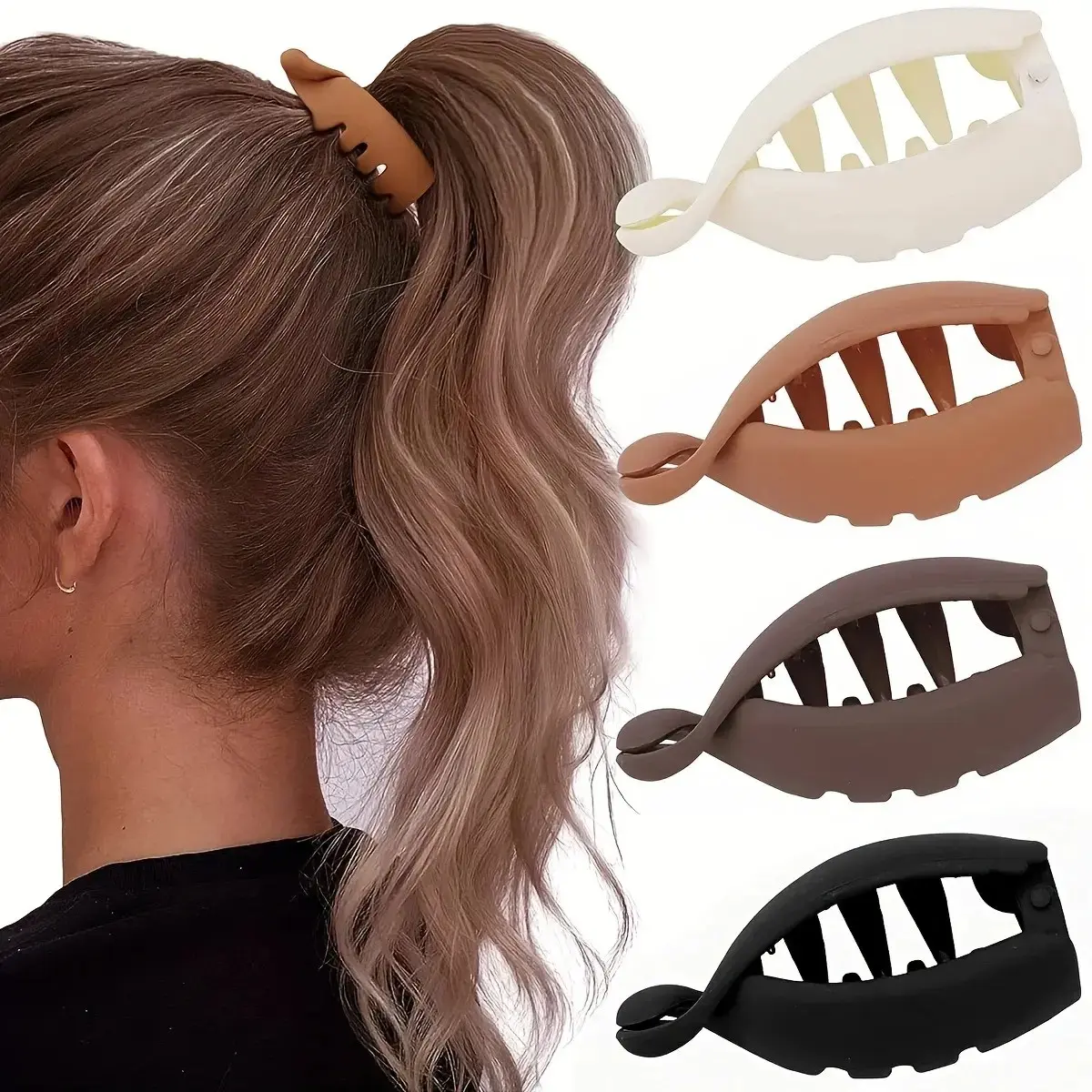 Matte Neutral-Tone Claw Clips (4pcs) - Non-Slip, Durable Banana Hair Clips for Thick Hair, Ideal for Daily and Office High Ponytail Styling, Claw Clip